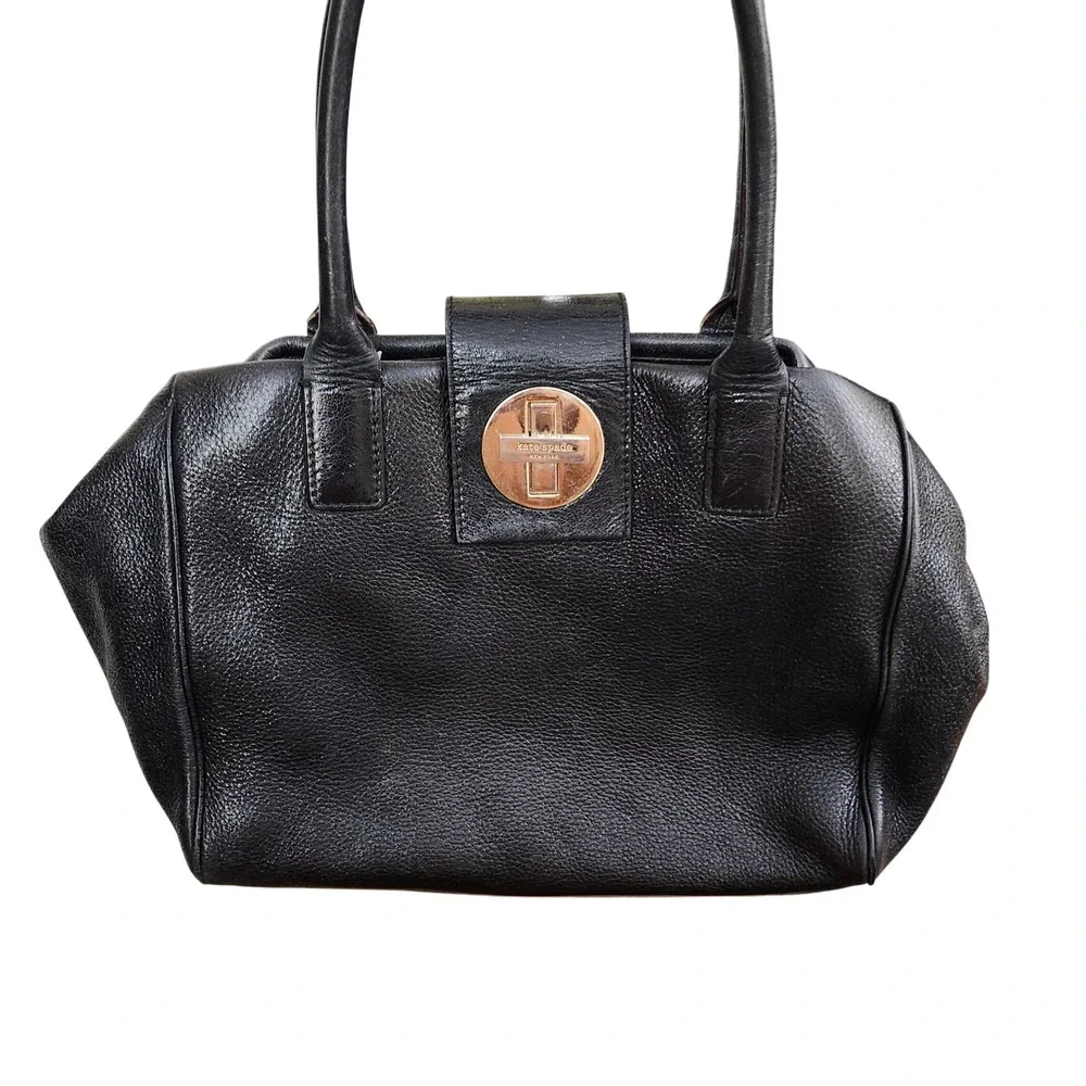 Kate Spade NY Anisha Bexley Black pebbled Leather Satchel Turn-lock Hobo‎ Bag